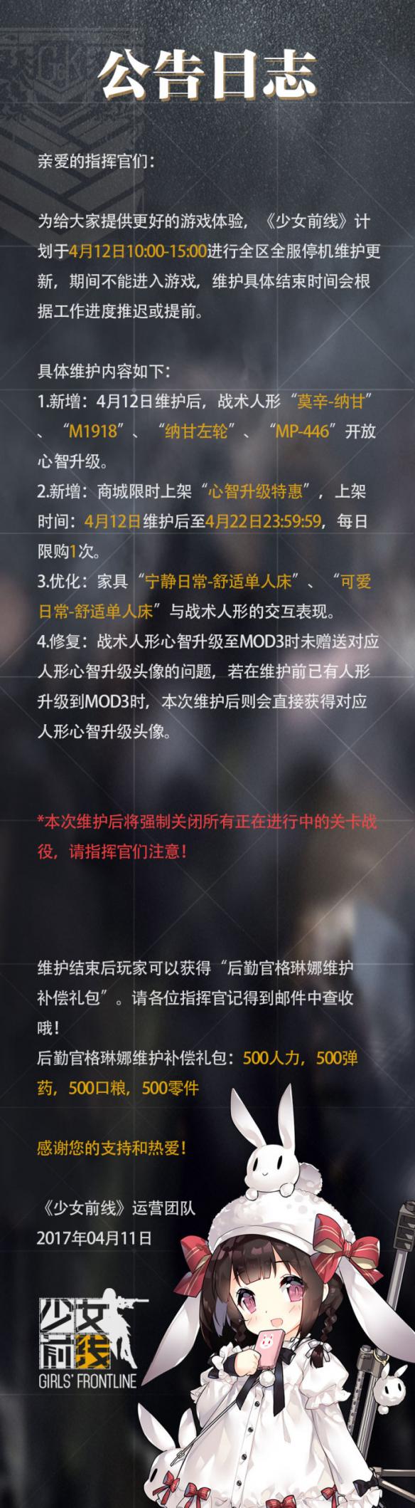 《少女前线》为什么又维护 少女前线4月12号维护公告 1