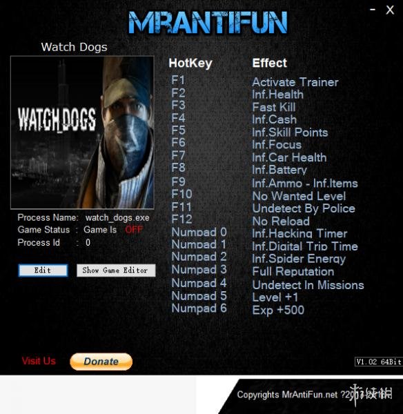 看门狗 V1.06.329十九项修改器MrAntiFun版 
