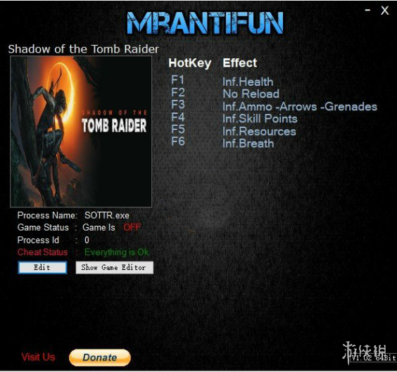 古墓丽影:暗影 v1.0 Build234.2八项修改器MrAntiFun版