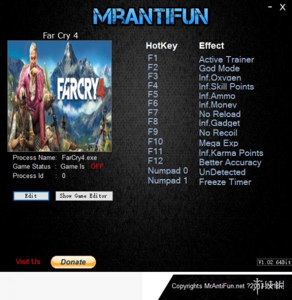 孤岛惊魂4 v1.10十三项修改器MrAntiFun版 