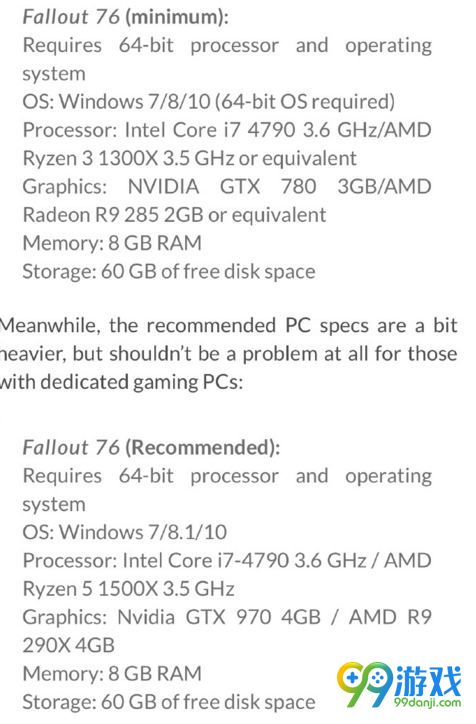 辐射76配置要求怎么样 辐射76PC配置需求 1