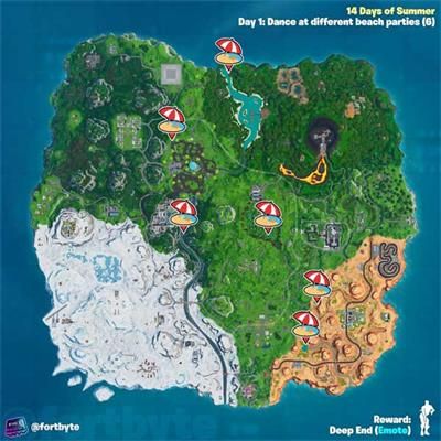堡垒之夜沙滩派对位置在哪里 堡垒之夜在6个不同的沙滩派对上跳舞完成攻略 1